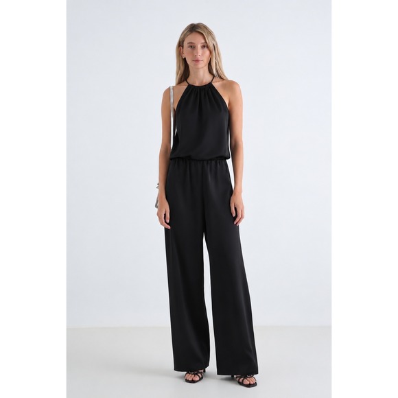 Cassis Pants - Cassis Womens Black Halter Neck Wide Leg Jumpsuit Size 6 Open Back Tie Pockets